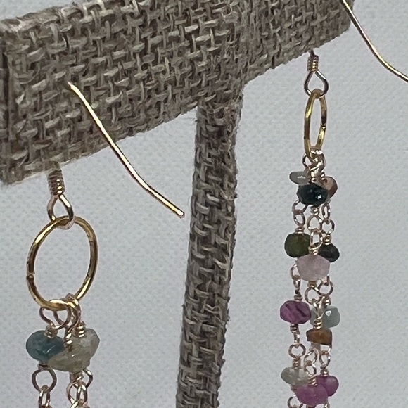 HANDMADE Rainbow Tourmaline Dangle Earrings on 14k GF ear wires. - Picture 6 of 7